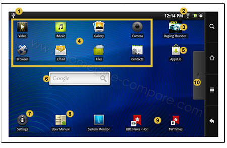 Archos 70 Internet Tablet - Menu d'accueil