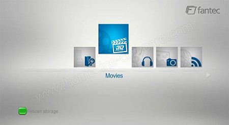 Fantec 3DAluPlay : Menu d'accueil