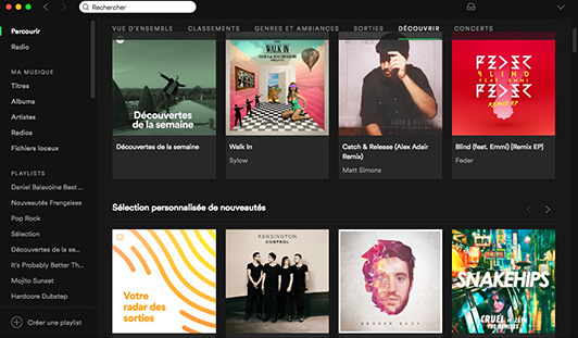 Visuel de l'application Spotify por ordinateur Mac