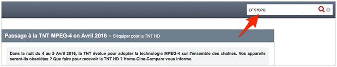 Utilisez le moteur de recherche d'HomeCine-Compare pour vérifier la compatibilité TNT HD de vos appareils Capture d'écran du moteur de recherche HomeCine-Compare