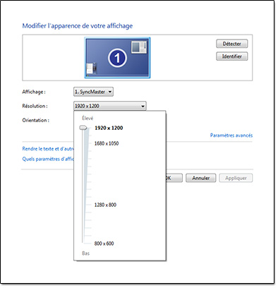 Illustration du réglage de la définition d'un ordinateur Réglage de la définition vidéo d'un PC