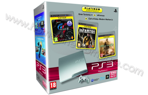 SONY PS3 Slim Argent 320 Go GT5 MW2 inFamous
