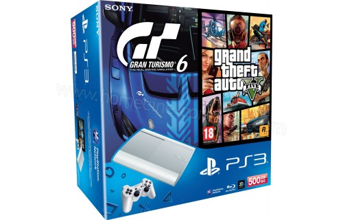 SONY PS3 Ultra Slim Blanche 500 Go GT6 GTA V